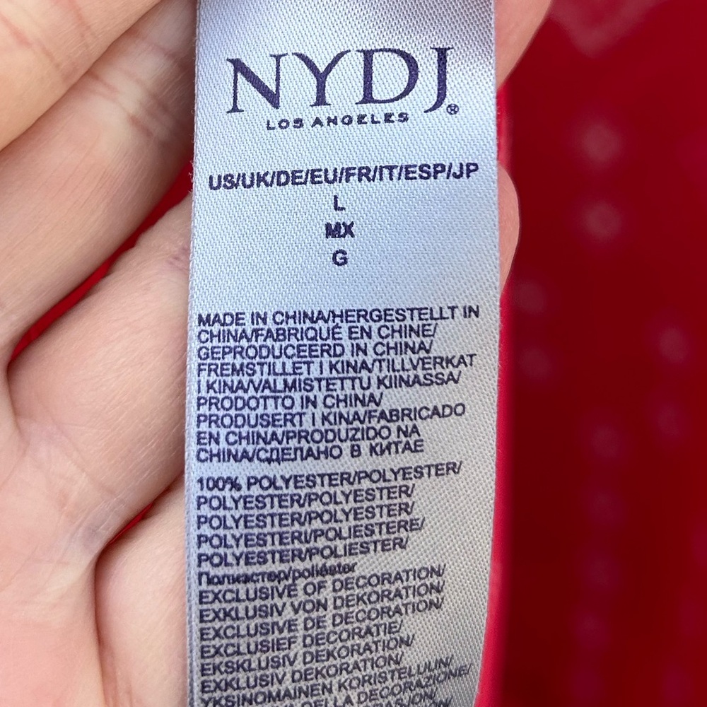 NYDJ Red Printed Pintuck Peasant Blouse L - Picture 6 of 7